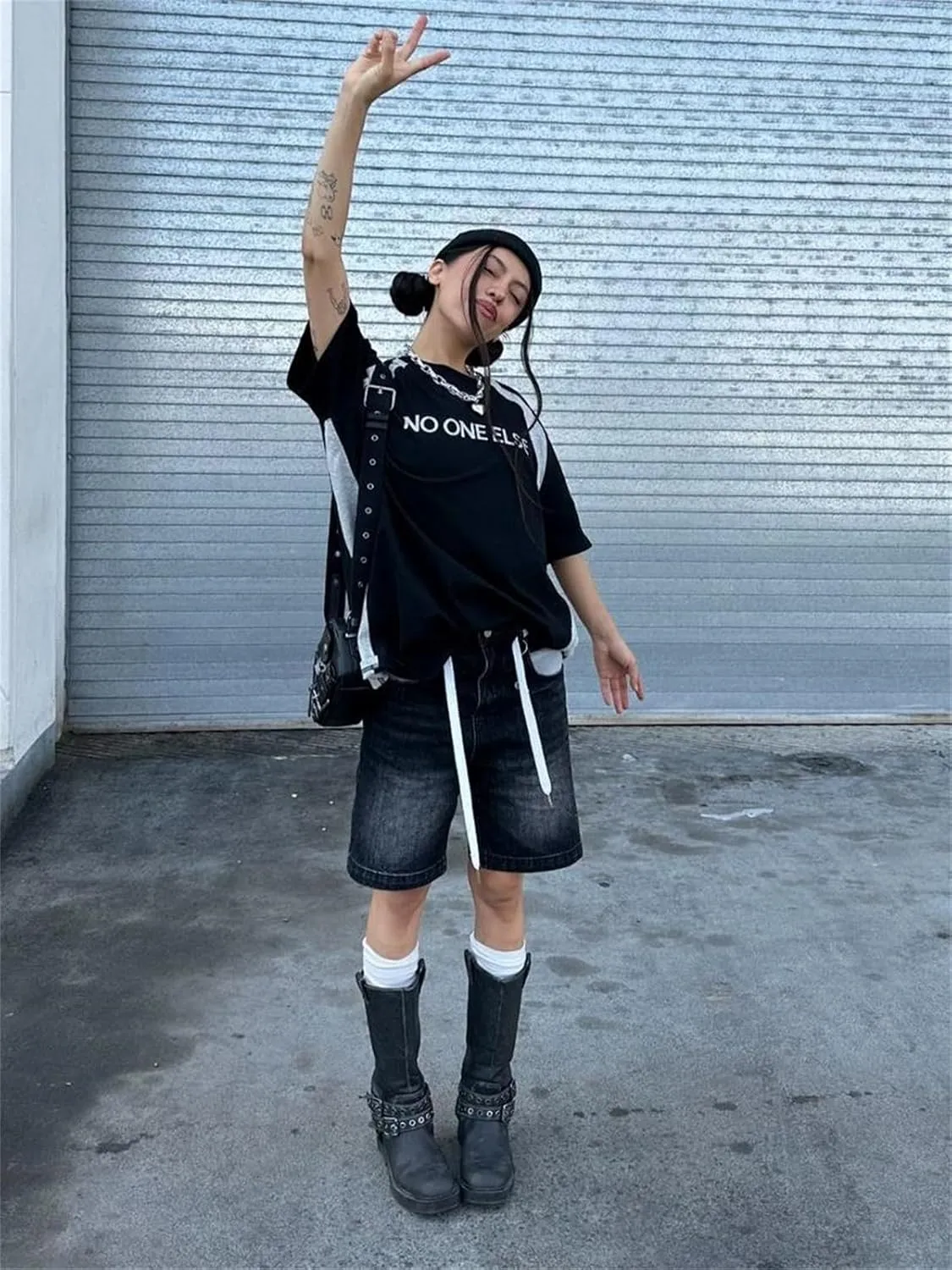 Alyweatry Y2k Loose Denim Bermuda Shorts for Women Low Rise Wide Leg Knee Length Oversized Fit Summer Jeans Shorts
