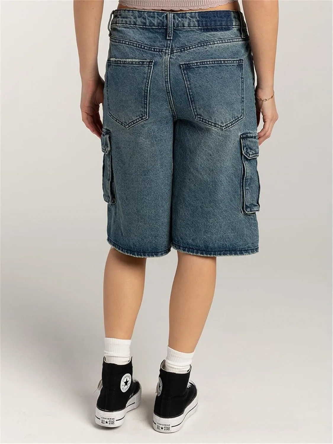 Alyweatry Y2k Loose Denim Bermuda Shorts for Women Low Rise Wide Leg Knee Length Oversized Fit Summer Jeans Shorts