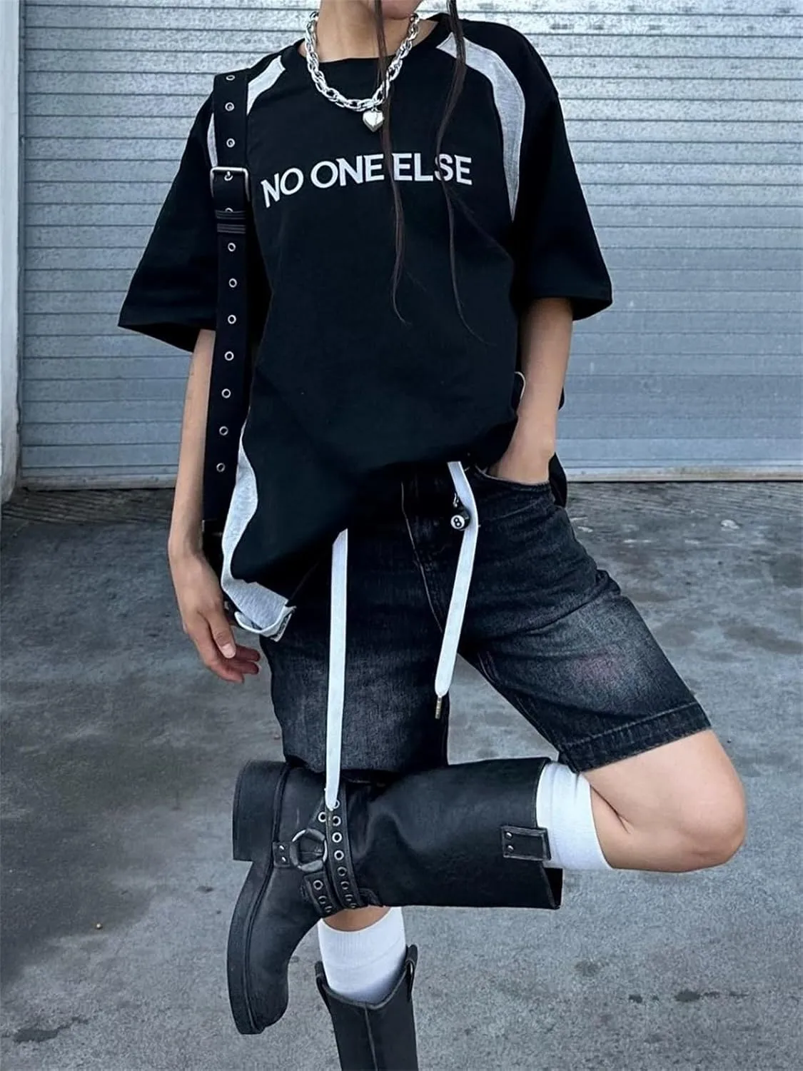 Alyweatry Y2k Loose Denim Bermuda Shorts for Women Low Rise Wide Leg Knee Length Oversized Fit Summer Jeans Shorts