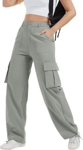 AVAMO Stretchy Cargo Pants for Women with Pockets High Waisted Baggy Wide Leg Y2K Lightweight Hiking Casual Streetwear