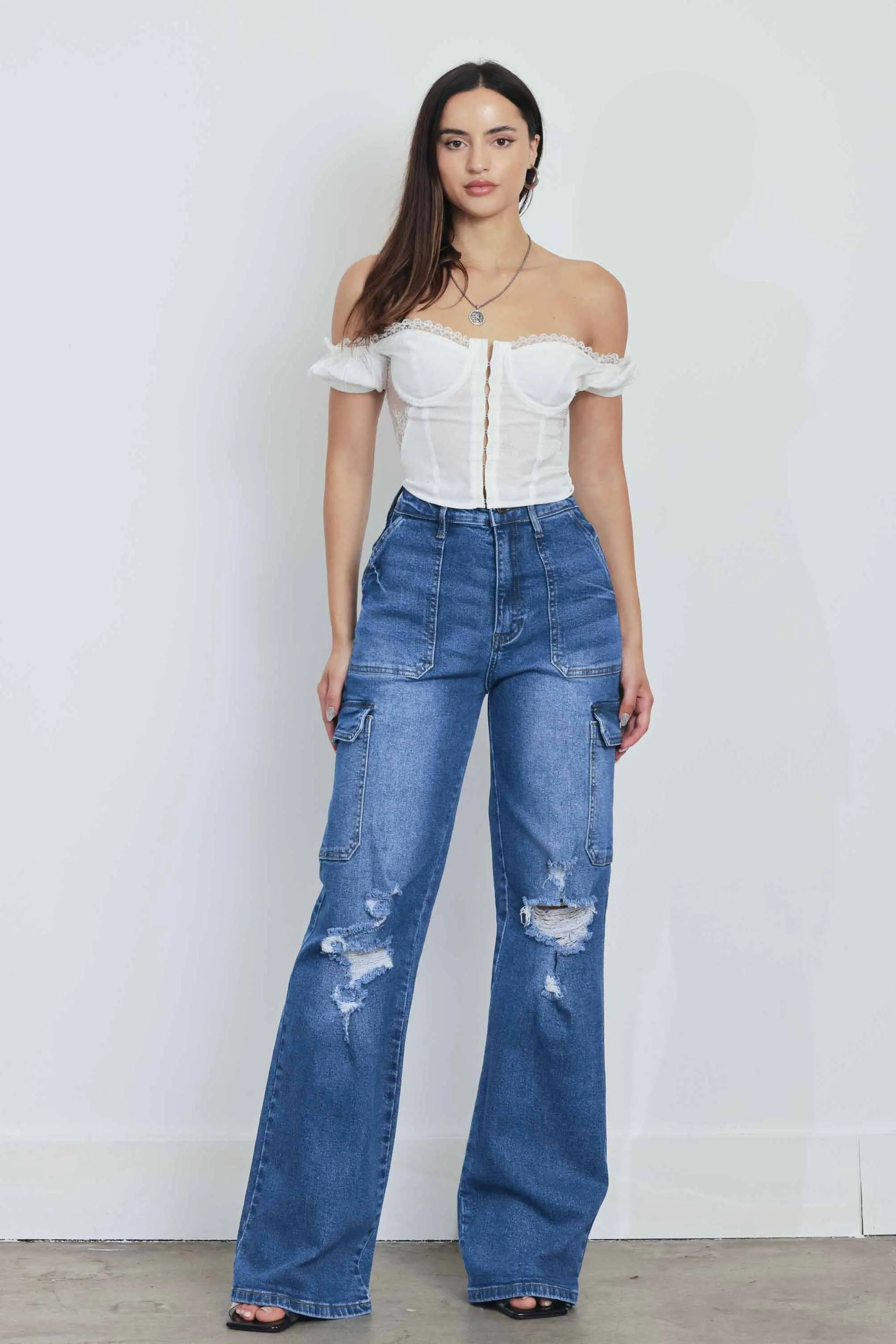 Big Pockets Wide Leg Cargo Jeans