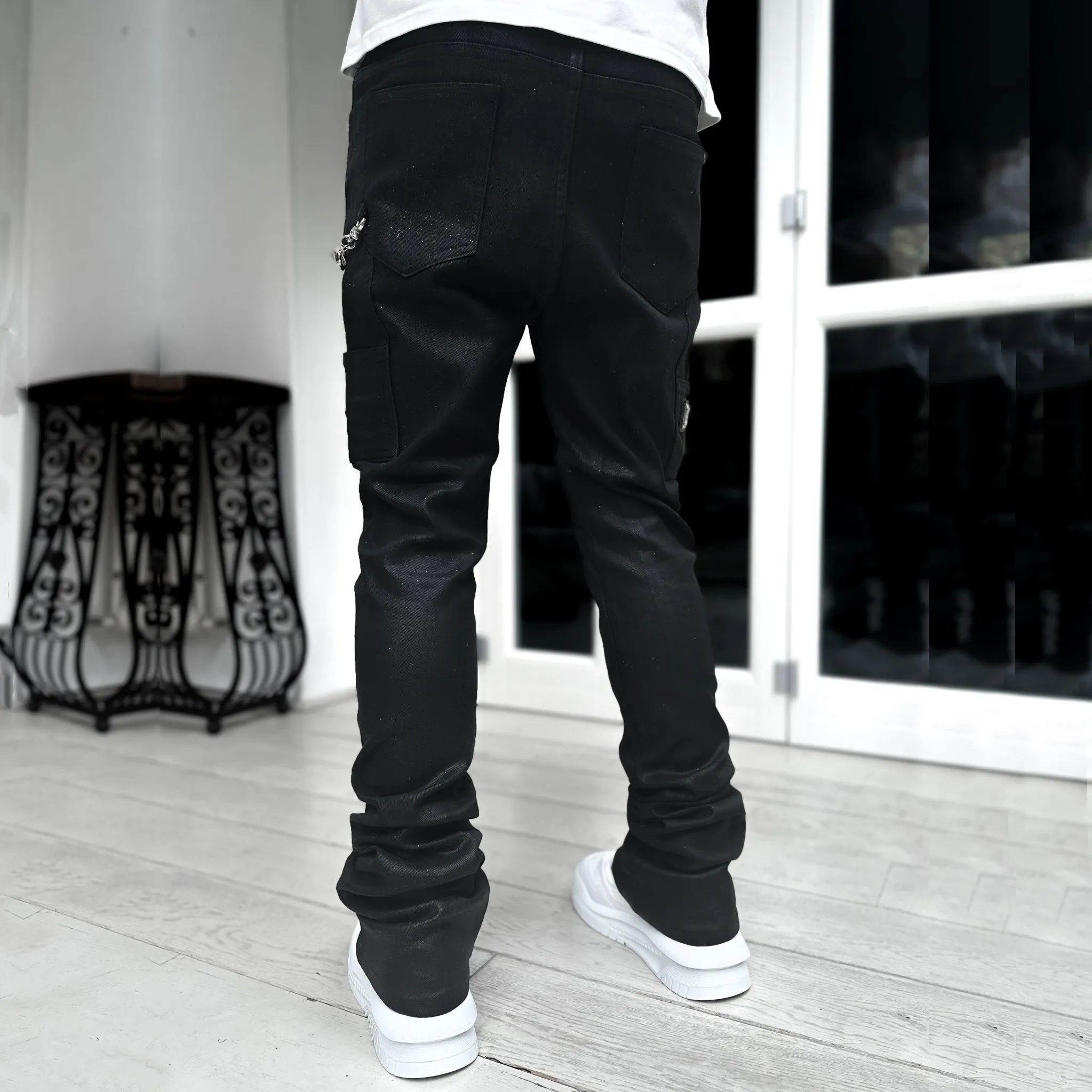 Casual street patchwork denim stacked pants
