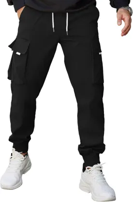 COOFANDY Men's Cargo Joggers Drawstring Jogger Cargo Pants Fashion Tapered Pants with Multi Pockets