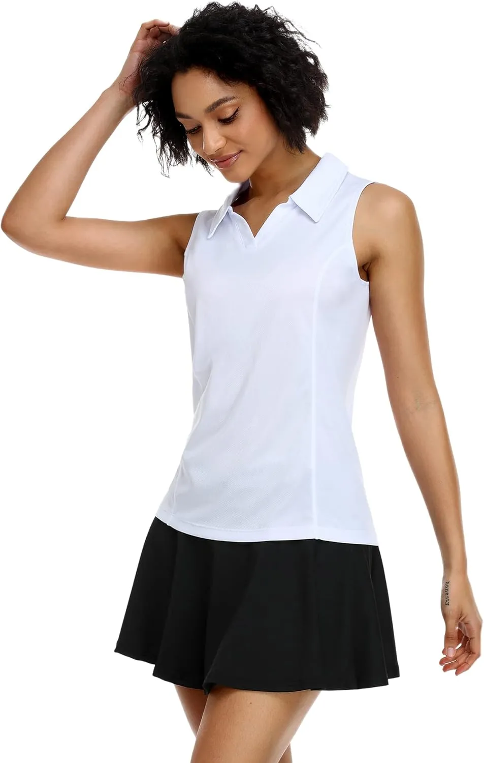 COOrun Women's Golf Polo Shirts Sleeveless Quick Dry Tennis T-Shirts Lightweight V-Neck with Collar Tank Top