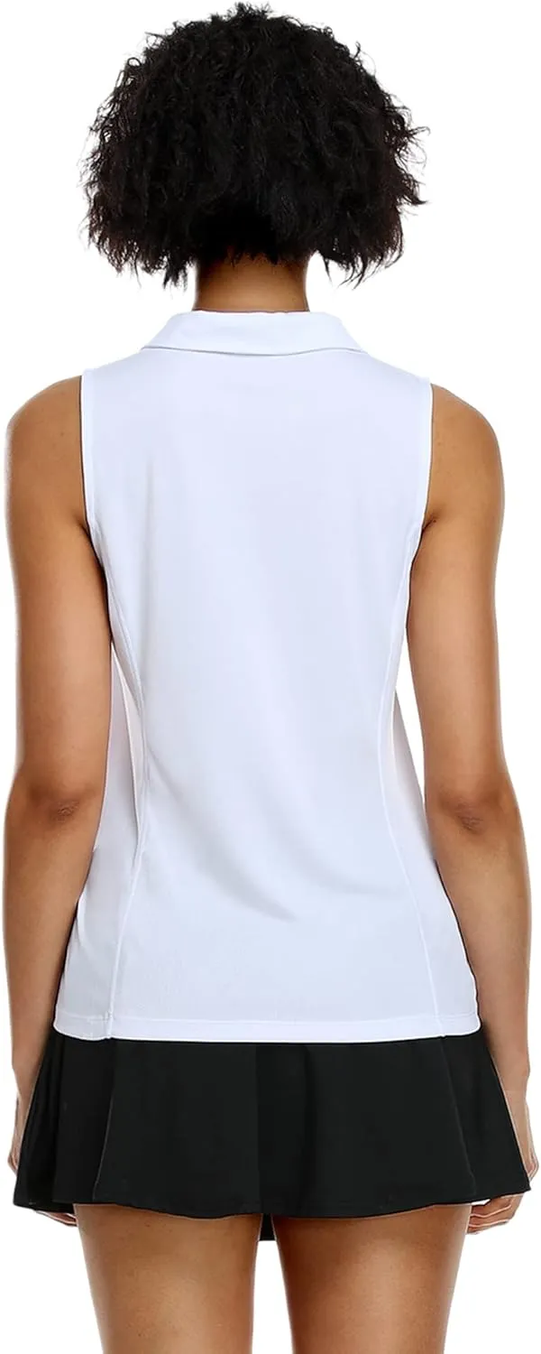 COOrun Women's Golf Polo Shirts Sleeveless Quick Dry Tennis T-Shirts Lightweight V-Neck with Collar Tank Top