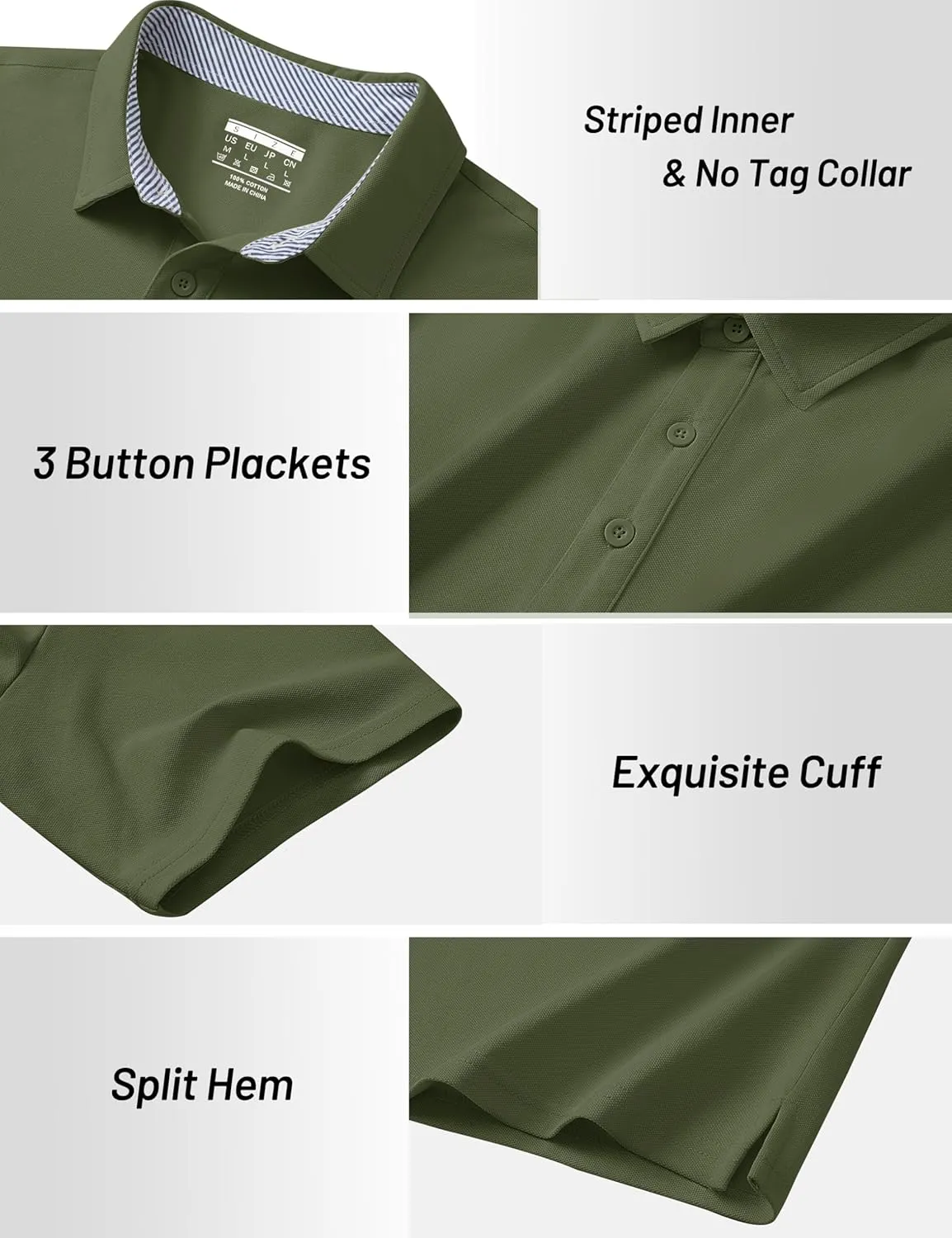Cotrasen Men's Polo Shirts Short Sleeve Cotton Pique 3 Buttons Golf Shirts Classic Fit Casual Performance T-Shirt