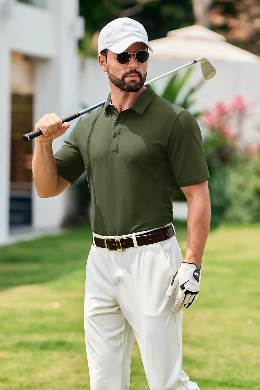 Cotrasen Men's Polo Shirts Short Sleeve Cotton Pique 3 Buttons Golf Shirts Classic Fit Casual Performance T-Shirt