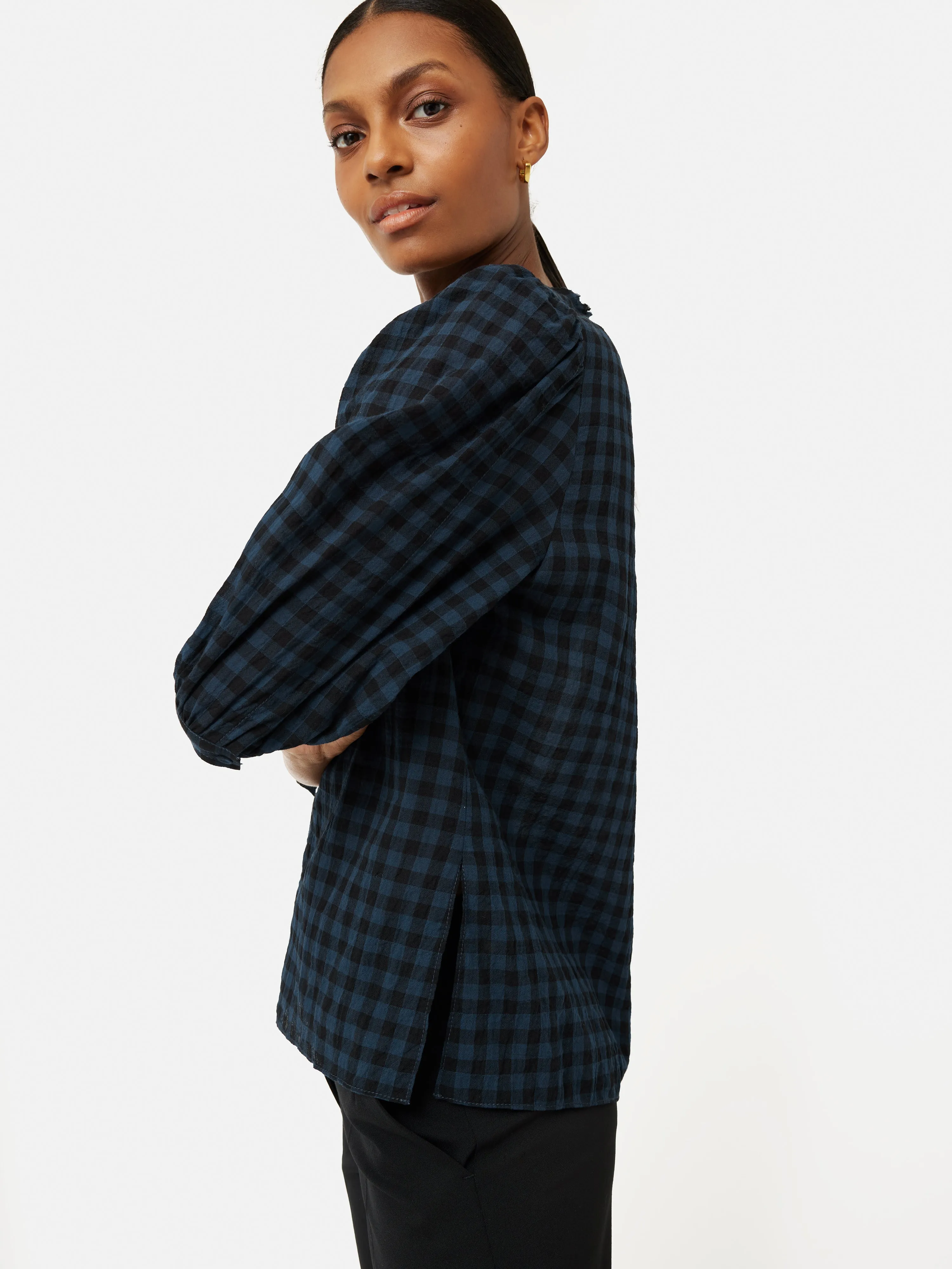 Cotton Gingham Cicelly Top | Navy
