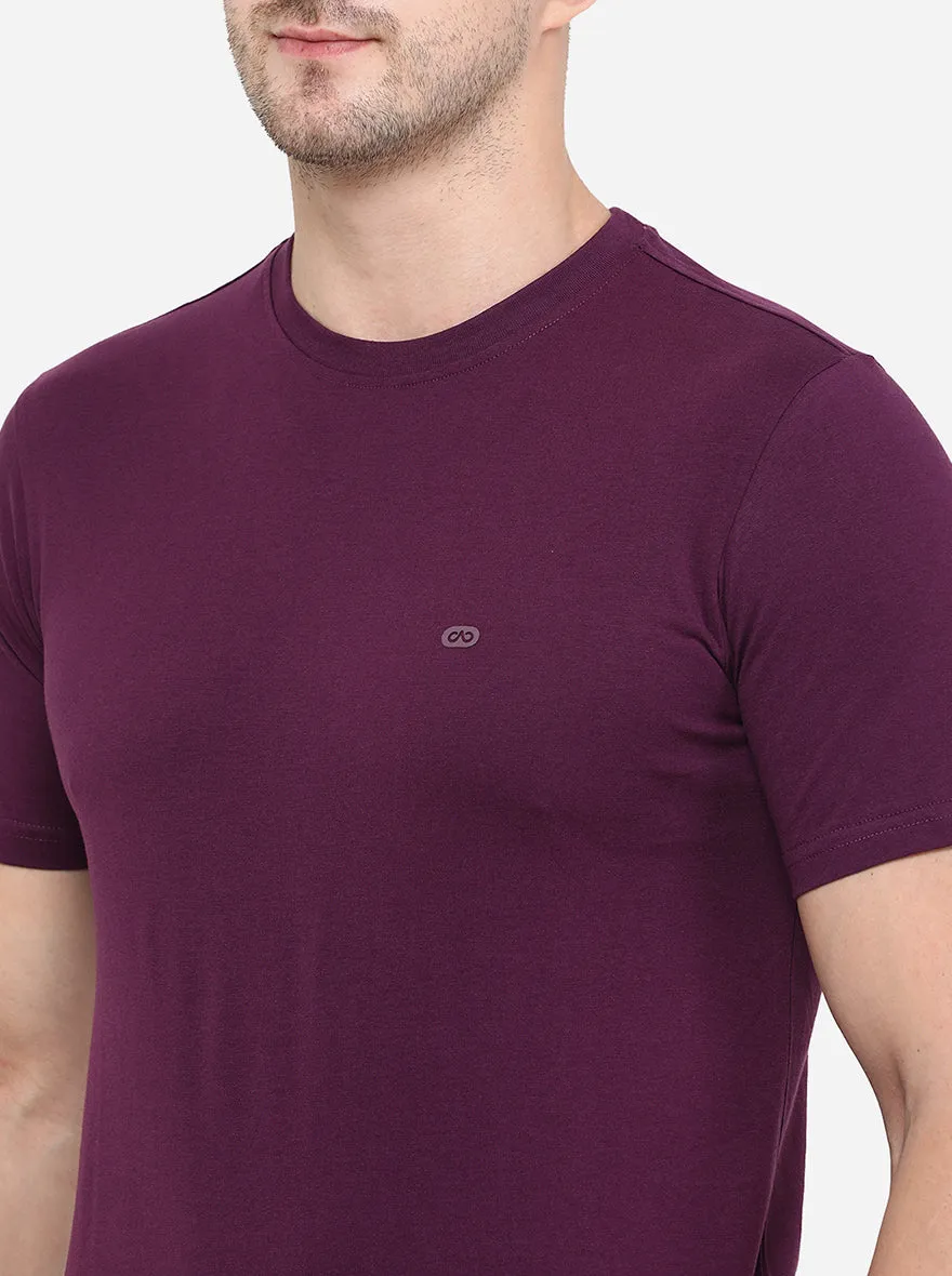 Deep Purple Solid Slim Fit T-Shirt | JadeBlue