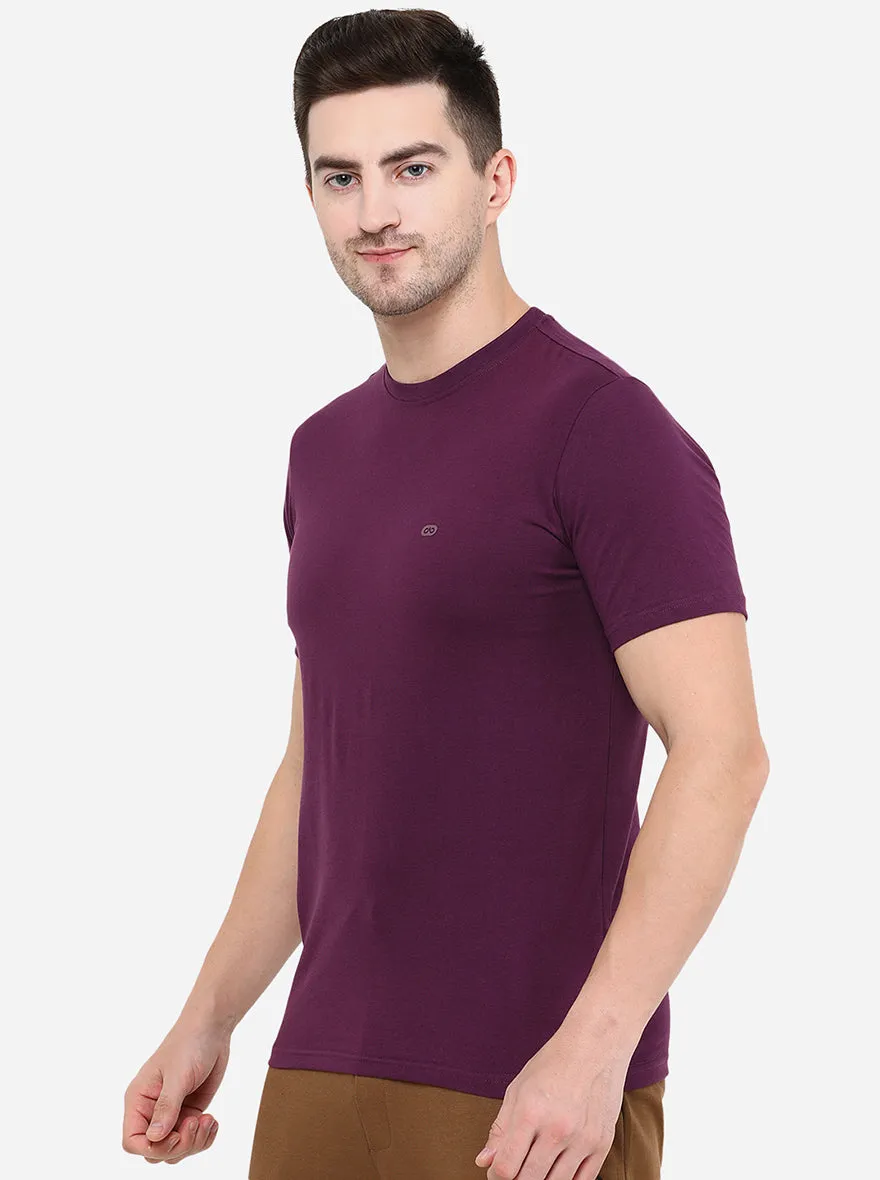 Deep Purple Solid Slim Fit T-Shirt | JadeBlue