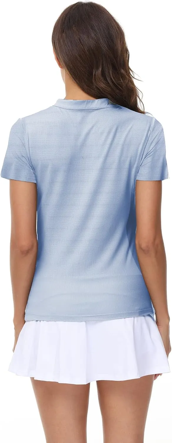 DOTIN Women's 2 Pack V-Neck Golf Polo Shirts Short Sleeve Collarless Quick Dry Sport T-Shirts Workout Tops
