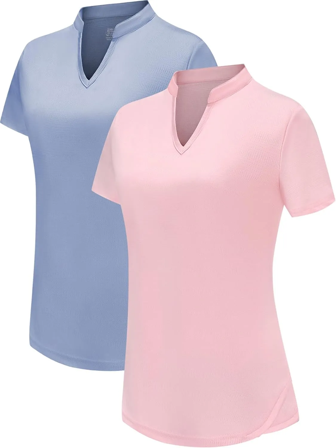 DOTIN Women's 2 Pack V-Neck Golf Polo Shirts Short Sleeve Collarless Quick Dry Sport T-Shirts Workout Tops
