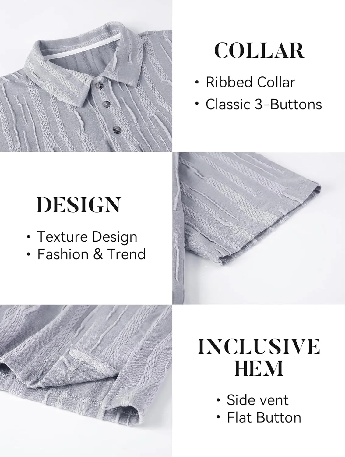 Esabel.C Men's Zipper Polo Shirts Textured Knit Short Sleeve Ribbed Stretchy Polo Shirts for Men