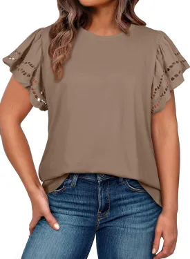 Eytino Womens Plus Size Tops Short Sleeve Round Neck Hollow Out Casual Loose Tunic Tees Shirts(1X-5X)