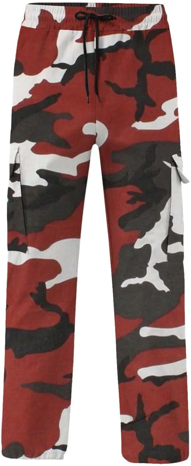 Finelylove Cargo Pants for Men Relaxed Fit Casual Camo Pants Lightweight Straight Cargo Sweatpants Outdoor Hiking Jogger