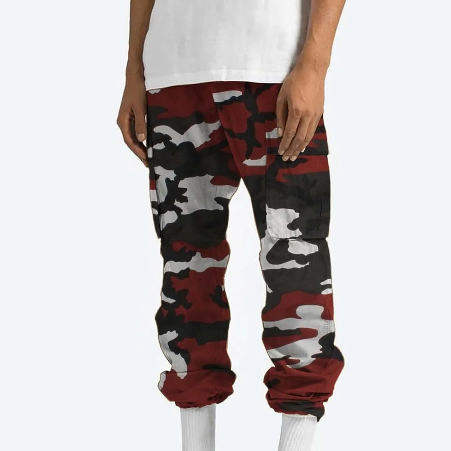 Finelylove Cargo Pants for Men Relaxed Fit Casual Camo Pants Lightweight Straight Cargo Sweatpants Outdoor Hiking Jogger