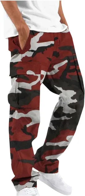 Finelylove Cargo Pants for Men Relaxed Fit Casual Camo Pants Lightweight Straight Cargo Sweatpants Outdoor Hiking Jogger