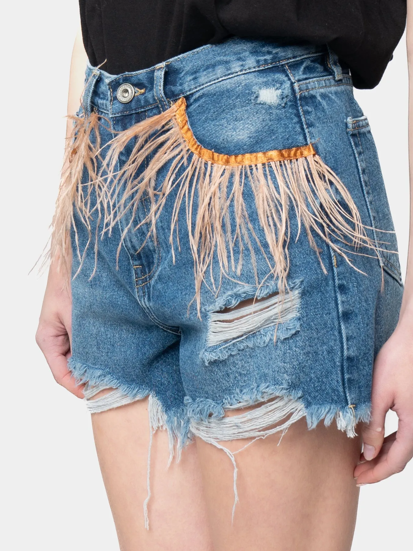 FORMENTERA - Beige Marabou Feather Shorts