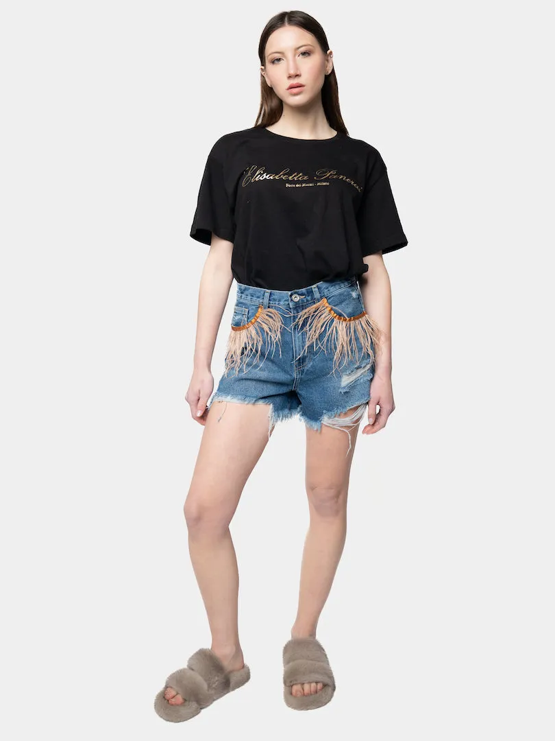 FORMENTERA - Beige Marabou Feather Shorts