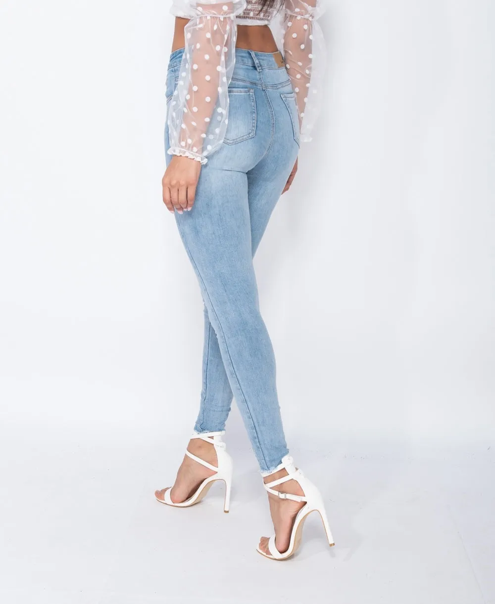 Frayed Hem Mid rise Skinny Jean