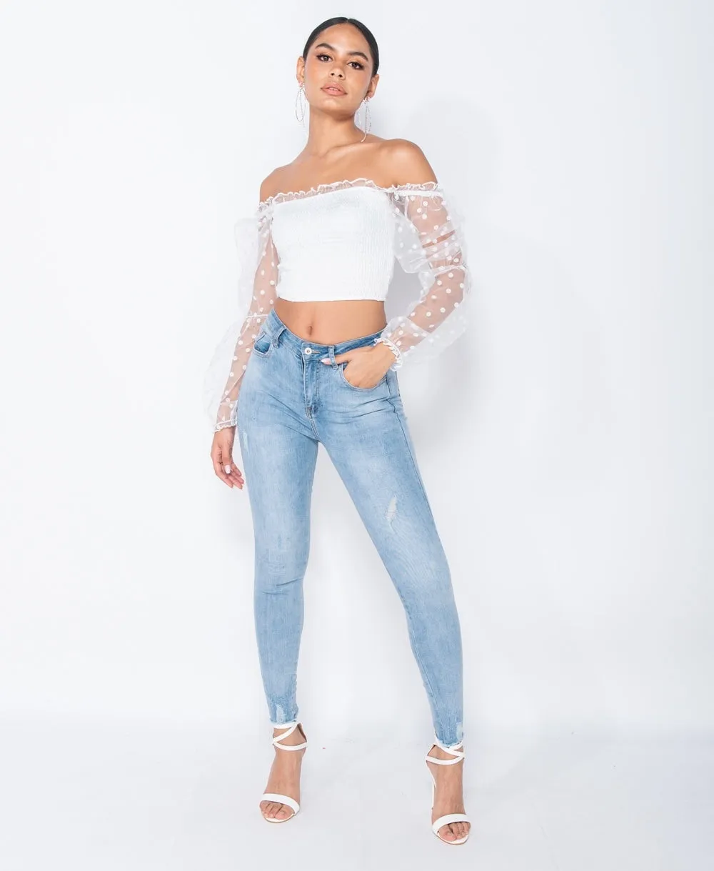 Frayed Hem Mid rise Skinny Jean