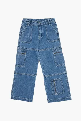 Girls' Forever 21 Wide Leg Cargo Jeans, Denim