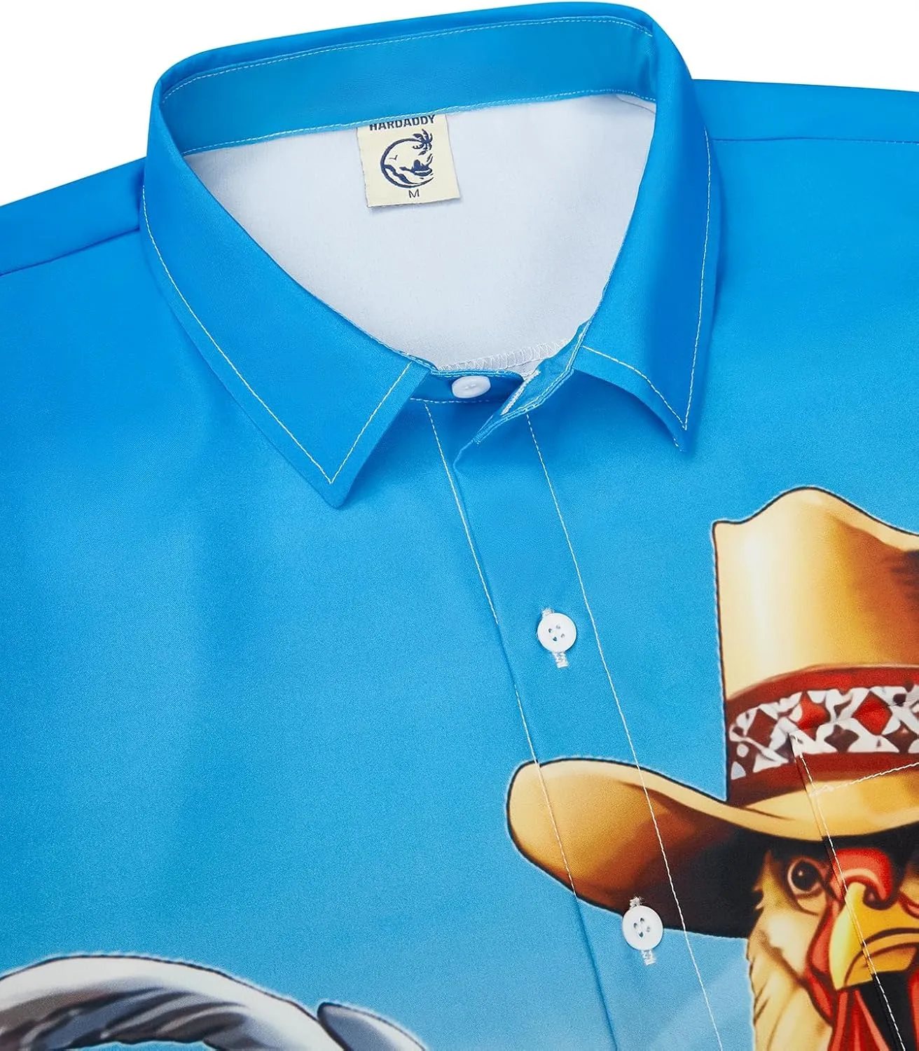 Hardaddy Men's Gongfu Rooster Chest Pocket Printed Short Sleeve Button Down Summer Casual Shirt