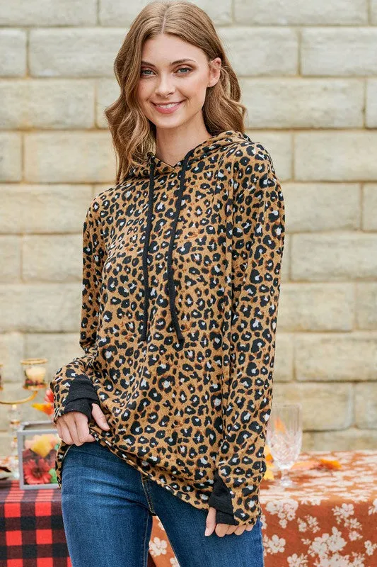 LEOPARD PRINTED HOODED TOP
