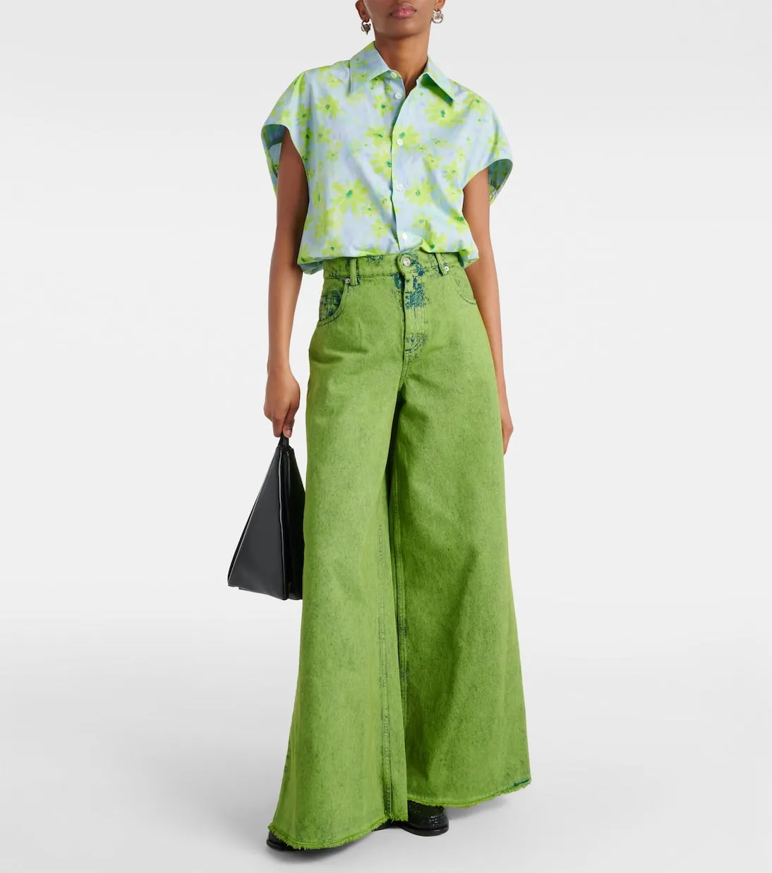 Marni High Rise Wide Leg Jeans, Green