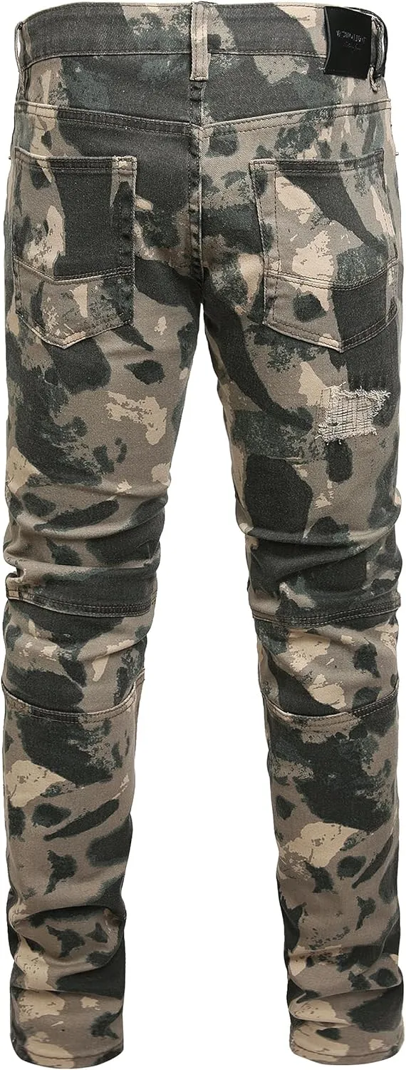 Men Ripped Jeans Fashion Slim Fit Traight Distressed Design Skinny Stretch Comfort Flex Waist Denim Pants