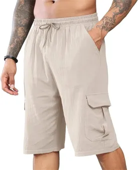 Mens Casual Cargo Shorts Drawstring Sport Golf Linen Shorts Lounge Baggy 2025 Fashion Sweatpants with Multic Pockets
