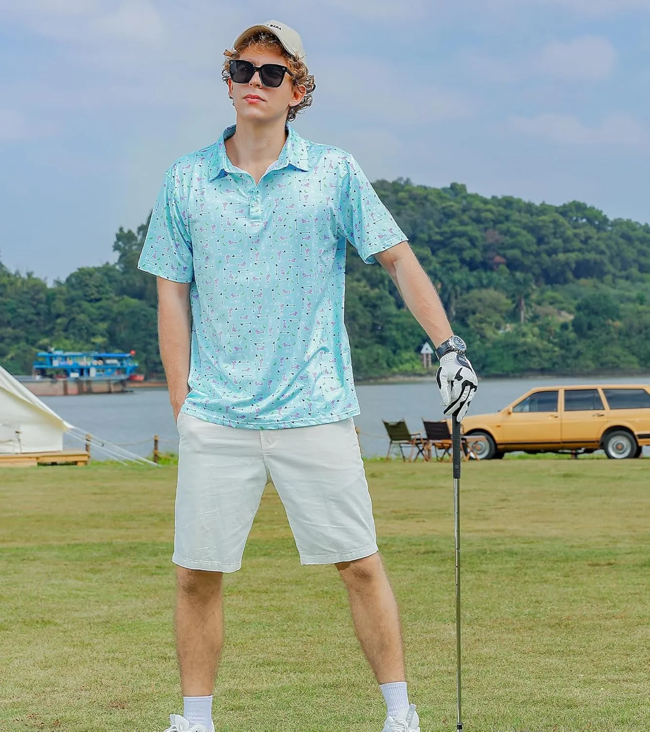 Mens Polo Golf Shirts Funny Graphics Shorts Sleeve Button Shirts