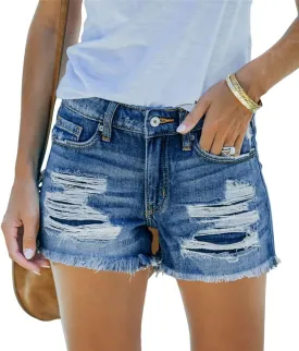 MINGALONDON Women's Denim Shorts Mid Waist Ripped Distressed