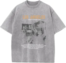 Oversized Graphic Tshirts for Men Acid Wash Los Angeles Vintage Tees Streetwear Baggy Cotton Shirts Casual Tops