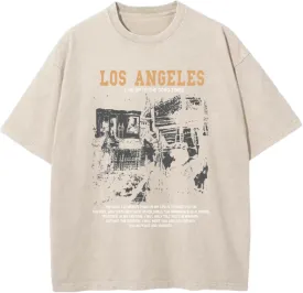 Oversized Graphic Tshirts for Men Acid Wash Los Angeles Vintage Tees Streetwear Baggy Cotton Shirts Casual Tops