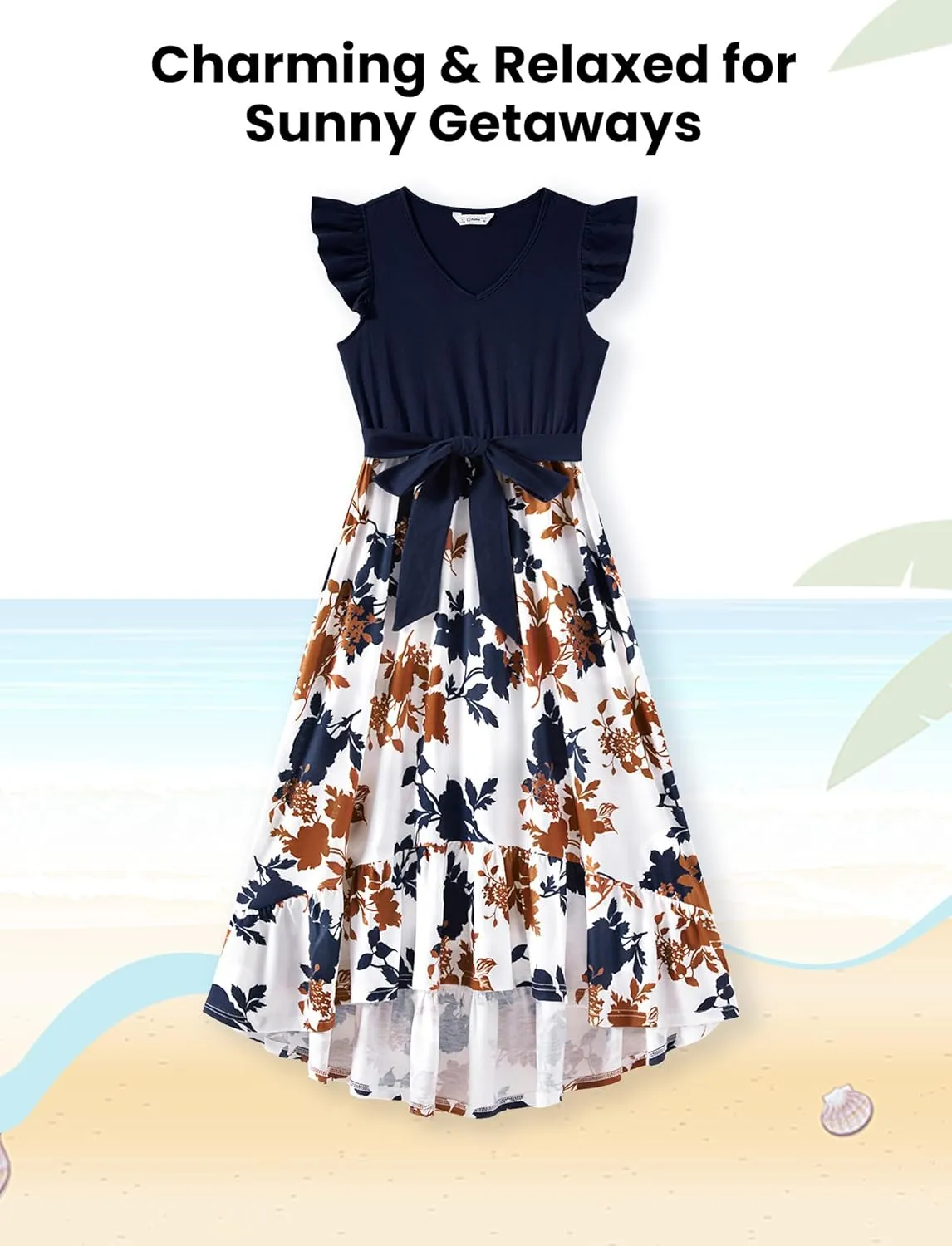 PATPAT Family Matching Outfits Summer Beach Tropical Holiday Ruffle Sleeve Mommy and Me Dresses and T-Shirts Sets