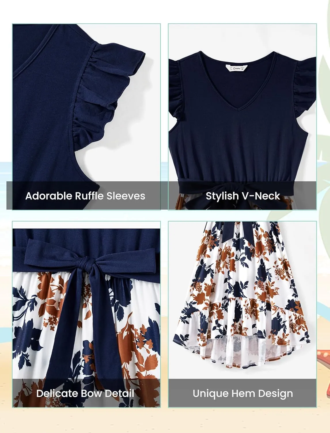 PATPAT Family Matching Outfits Summer Beach Tropical Holiday Ruffle Sleeve Mommy and Me Dresses and T-Shirts Sets