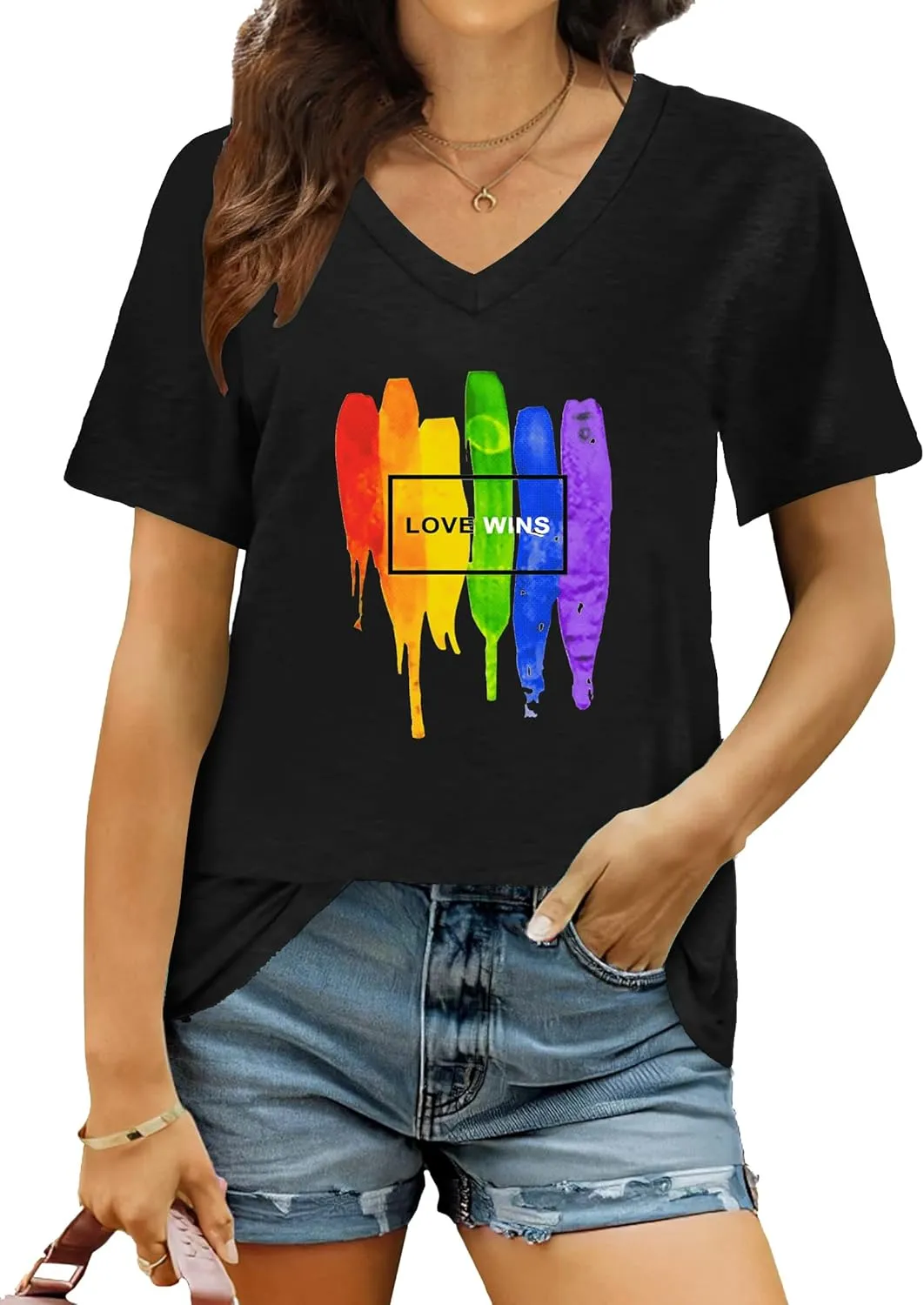 Pride Shirts for Women: Rainbow Graphic T-Shirts LGBT Equality Gay Pride Tees Casual V Neck Short Sleeve Tops
