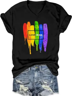 Pride Shirts for Women: Rainbow Graphic T-Shirts LGBT Equality Gay Pride Tees Casual V Neck Short Sleeve Tops