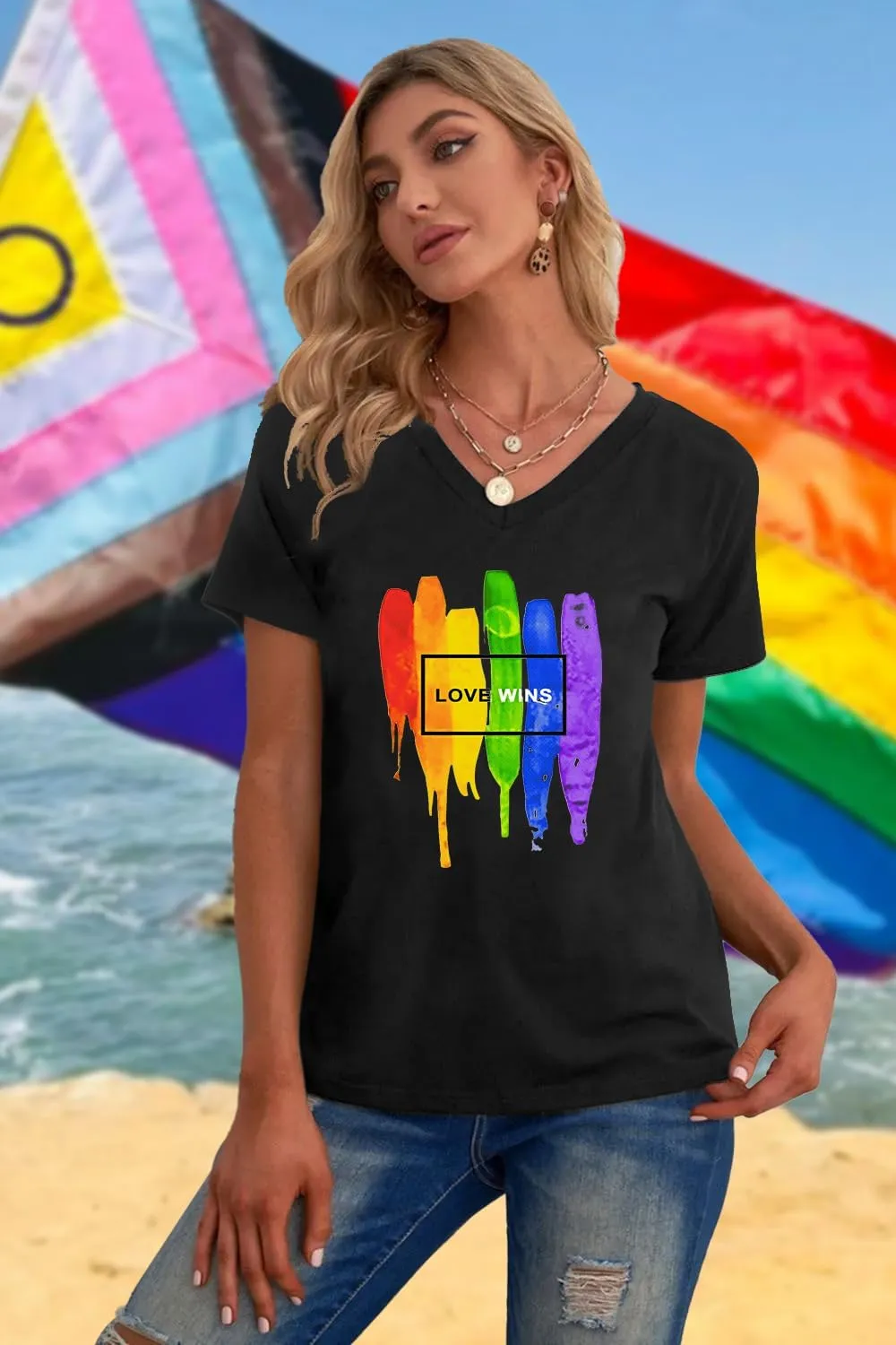 Pride Shirts for Women: Rainbow Graphic T-Shirts LGBT Equality Gay Pride Tees Casual V Neck Short Sleeve Tops