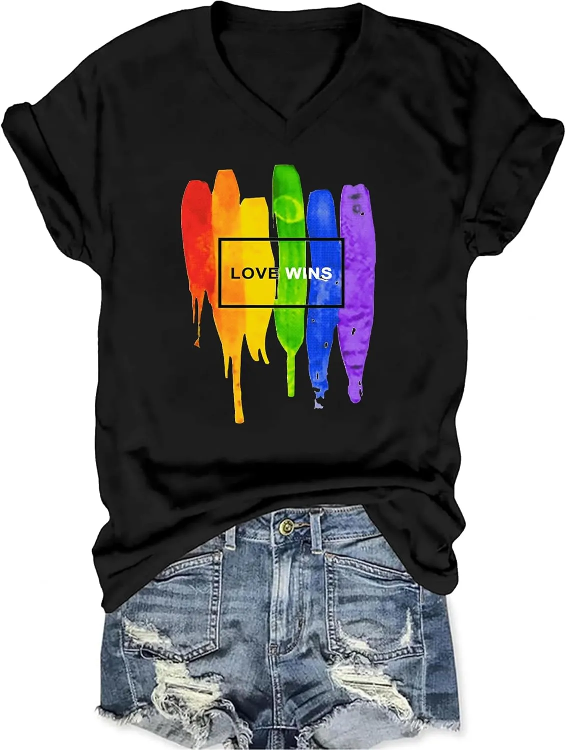 Pride Shirts for Women: Rainbow Graphic T-Shirts LGBT Equality Gay Pride Tees Casual V Neck Short Sleeve Tops