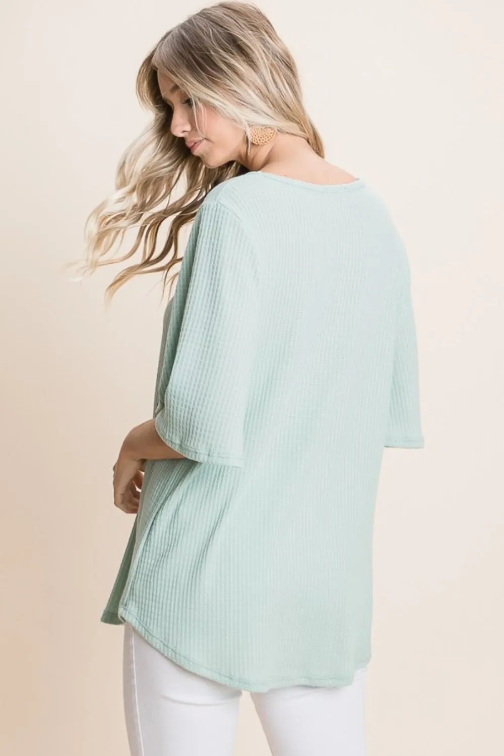 Round Neck Waffle Knit T-Shirt
