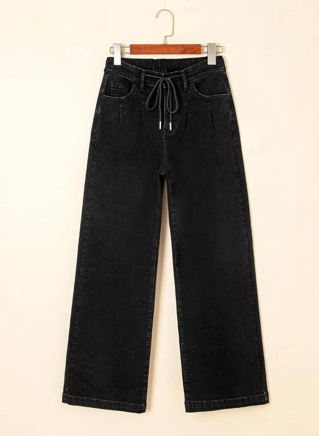 Sidefeel Women's Wide Leg Jeans High Waisted Stretchy Straight Baggy Drawstring Denim Pants