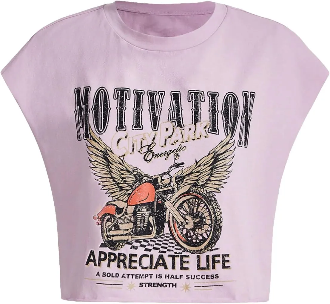 SOLY HUX Women's Y2k Vintage Graphic Short Sleeve Tee Tops Crew Neck Crop Tops for Summer Going Out T Shirts