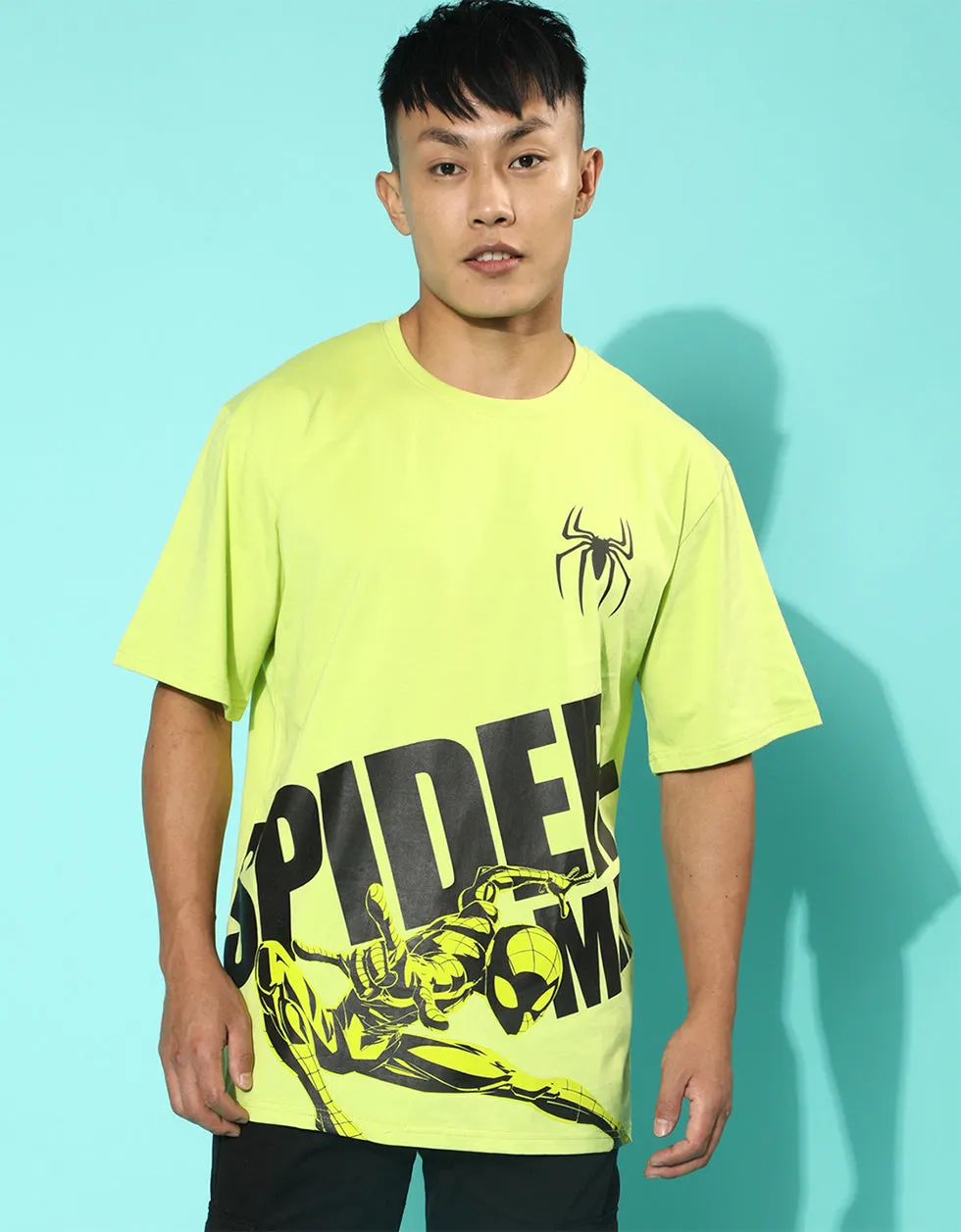 Spiderman Green  Oversized Front Placement Printed Tshirt