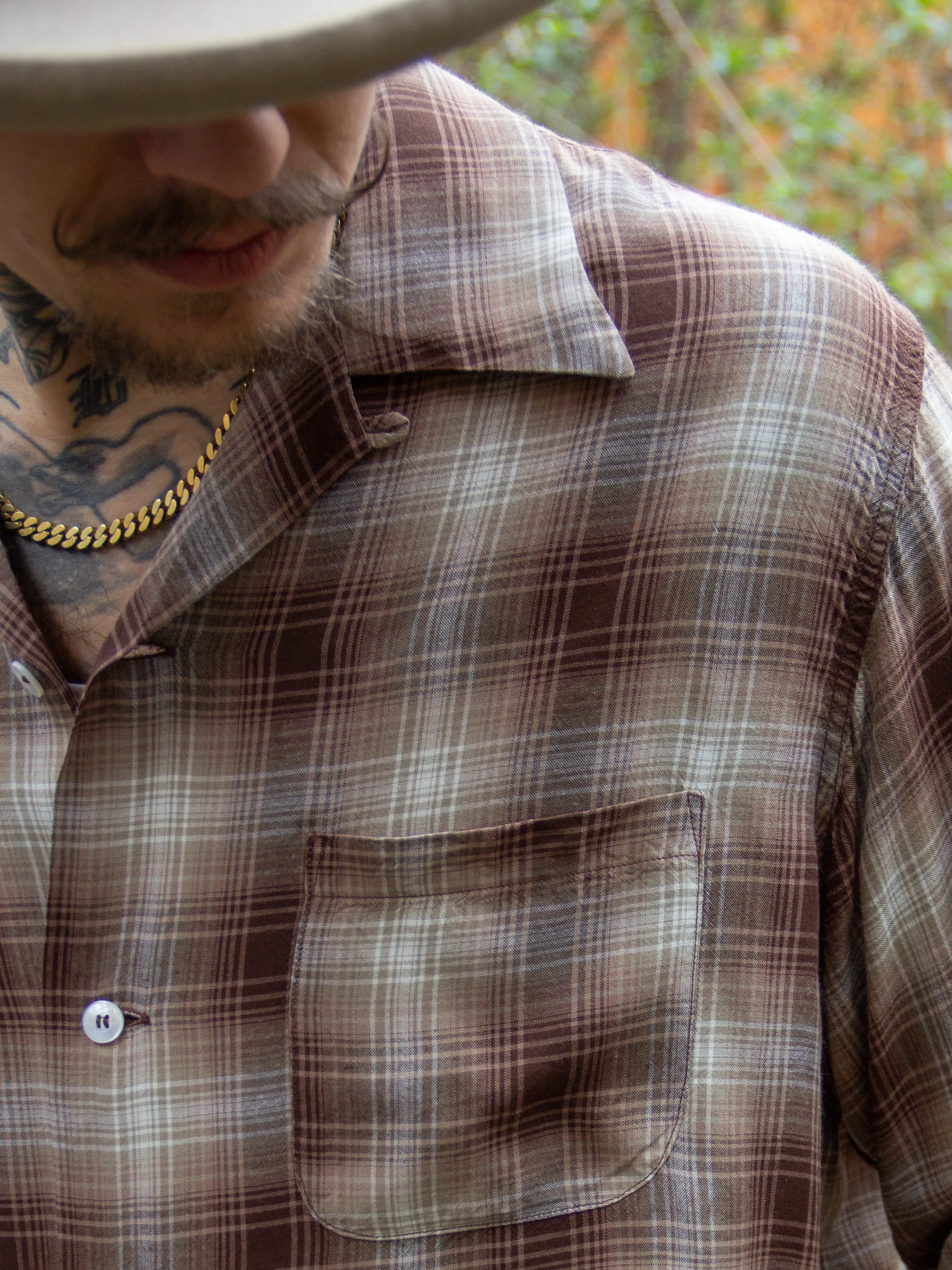 Sugar Cane, L/S Open Shirt, Brown Omble Check