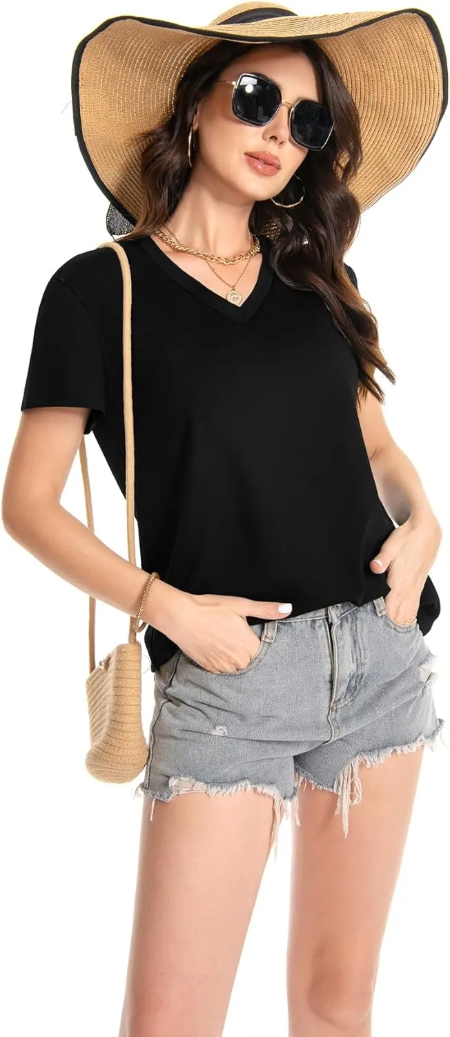 T Shirts for Women V Neck Short Sleeve Summer Casual Basic Tunic Tee Shirt