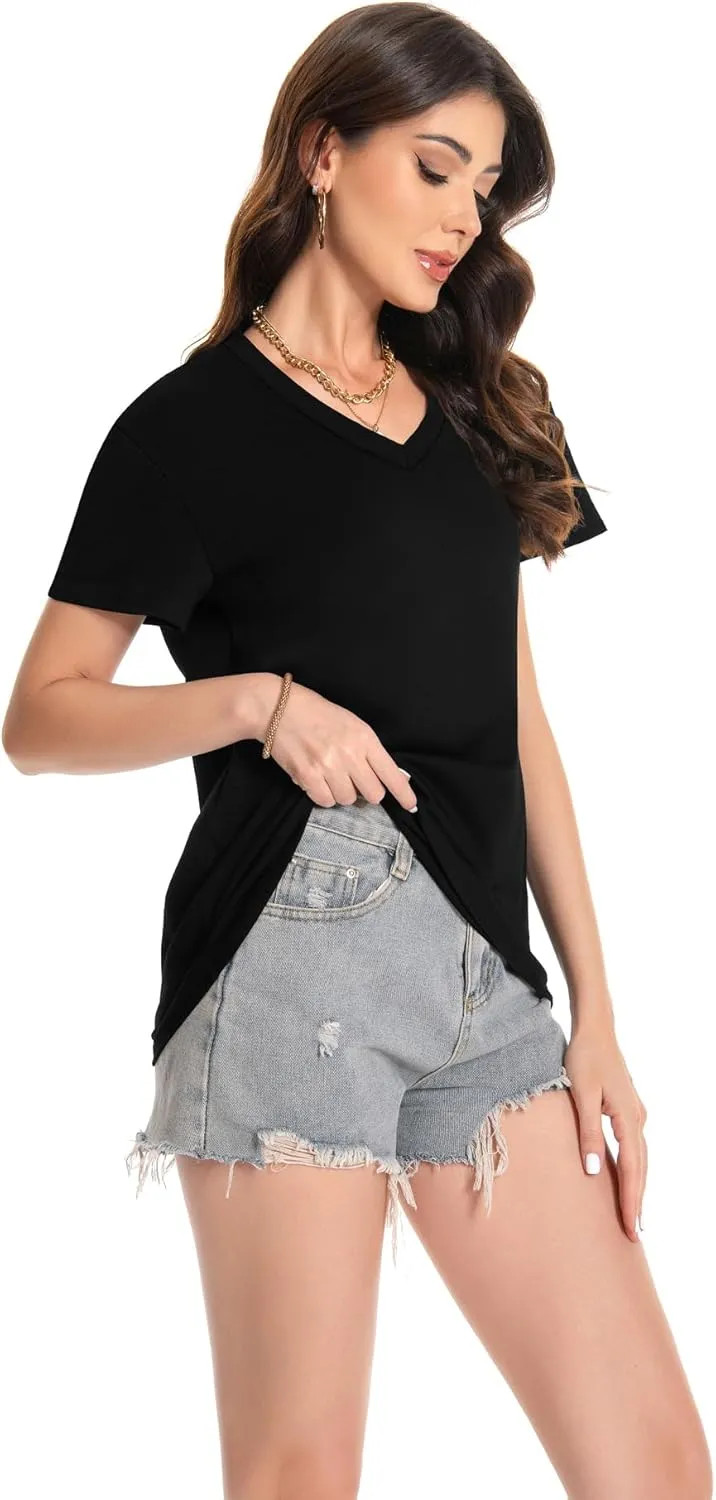 T Shirts for Women V Neck Short Sleeve Summer Casual Basic Tunic Tee Shirt