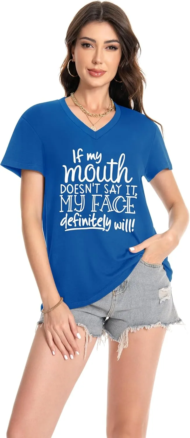 T Shirts for Women V Neck Short Sleeve Summer Casual Basic Tunic Tee Shirt