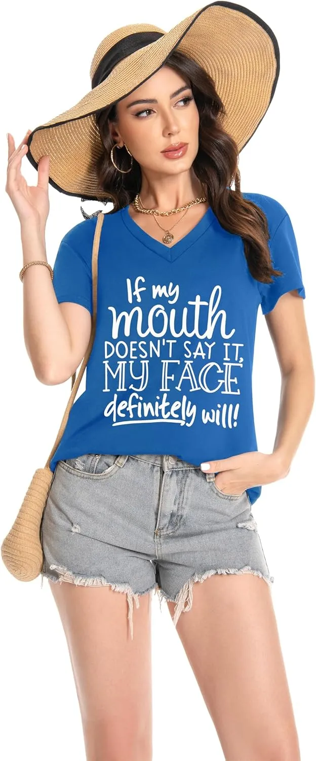 T Shirts for Women V Neck Short Sleeve Summer Casual Basic Tunic Tee Shirt